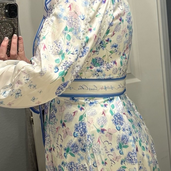 Chic Long Sleeve Floral Dress in Blue and White - Picture 3 of 14